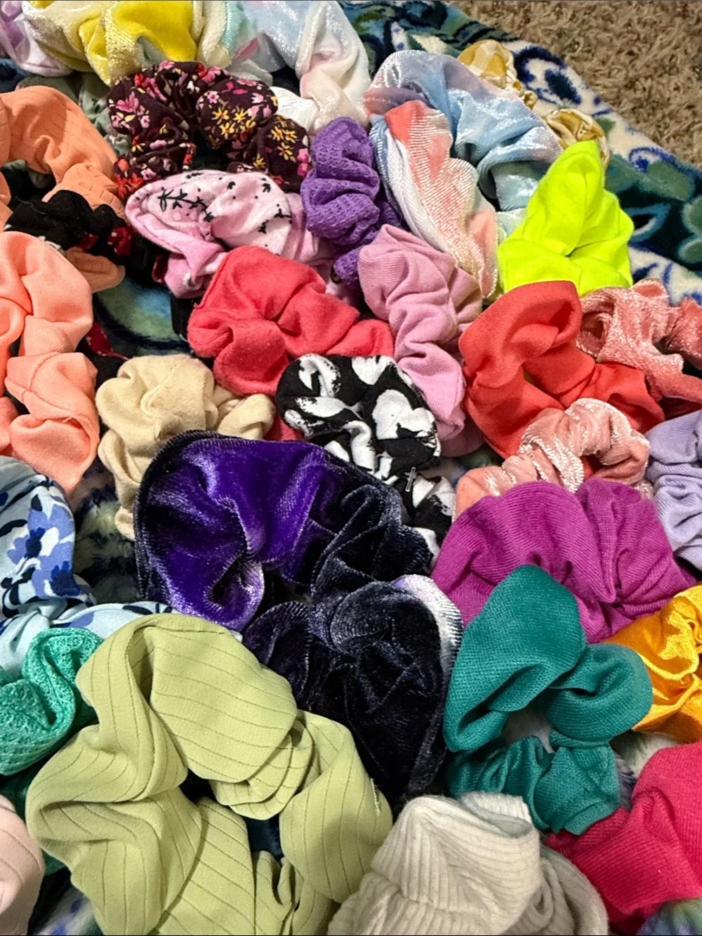 45 Assorted Girls' Colorful Hair Scrunchies Set - Multi-Color